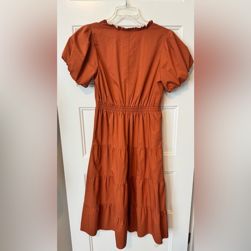 Kate & Lily Rust Color Boho Tiered Midi Dress with Puff Sleeves SZ 6 Cottagecore - Picture 3 of 5